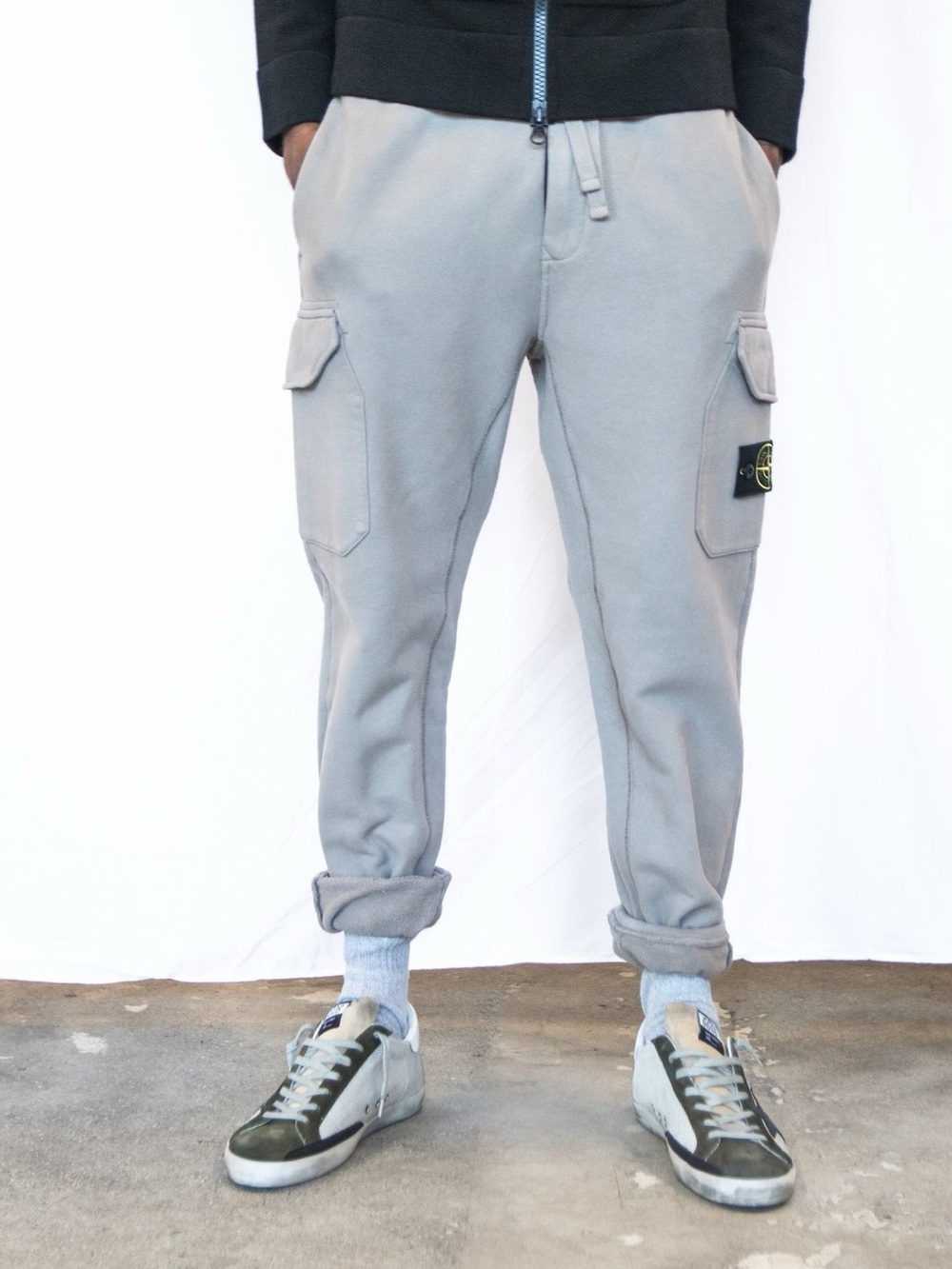 Stone Island Pale Gray Cargo Sweatpants with Patch